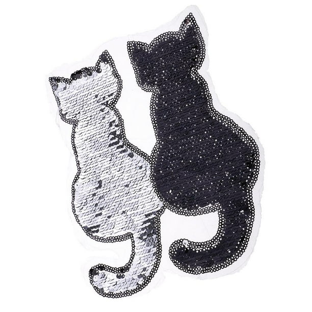 Cute Cat Reversible Change Color Sequins Coser parches para Jeans Costura de ropa Negro Zulema Parche de lentejuelas de gato