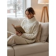 thumbnail image 6 of Czanzd Womens Cable Knit Turtleneck Sweater, Oversized Loose Pullover, Apricot, Size M, 6 of 8
