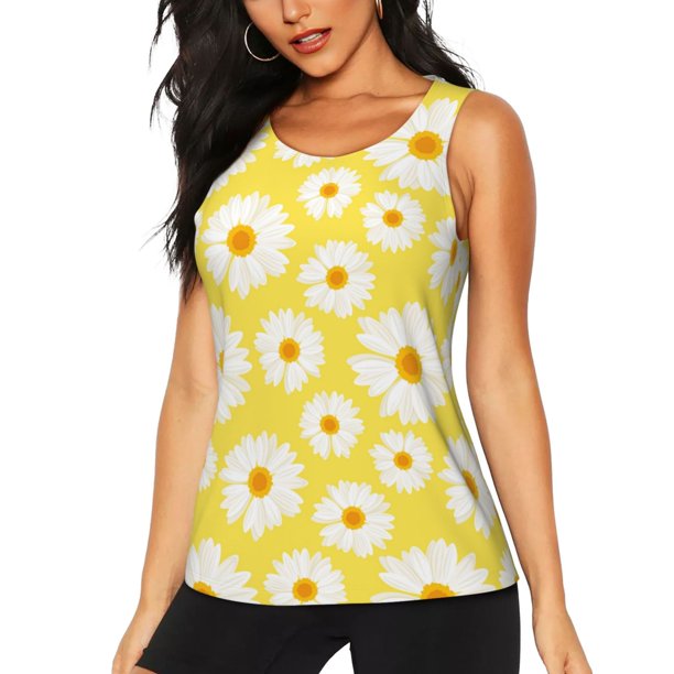 Balery Daisies Flowers Camiseta sin mangas estampada ligera para mujer, tops de entrenamiento sin mangas, camisetas de yoga transpirables de secado rápido.-Large