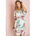 thumbnail image 3 of Ivory Pink Blue Floral Ruffle Trim V- Neck Midi Dress, 3 of 9