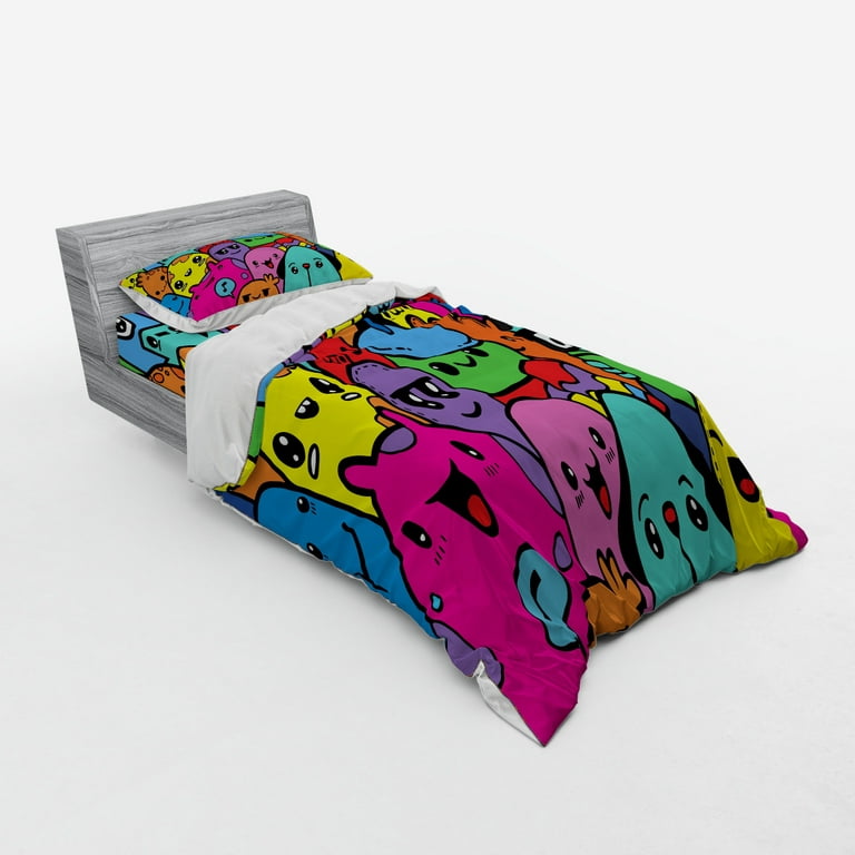Ambesonne Indie Bedding Set 4 Pcs, Colorful Doodle Monsters, Queen,  Multicolor 