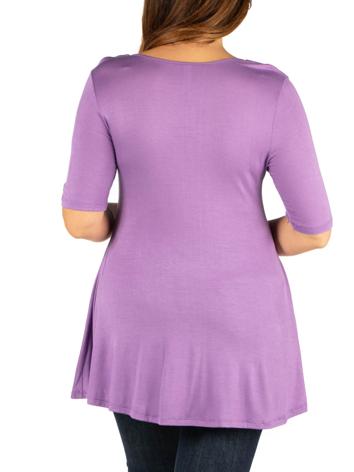 24seven Comfort Apparel Plus Size Elbow Sleeve Henley Tunic Top