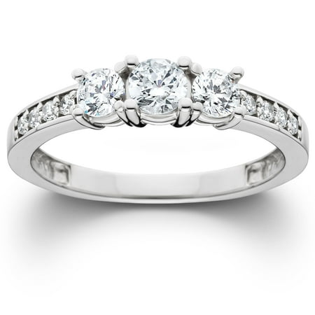- Pompeii3, Inc. 14k White Gold 1 ct TDW Diamond 3-stone Engagement Ring
