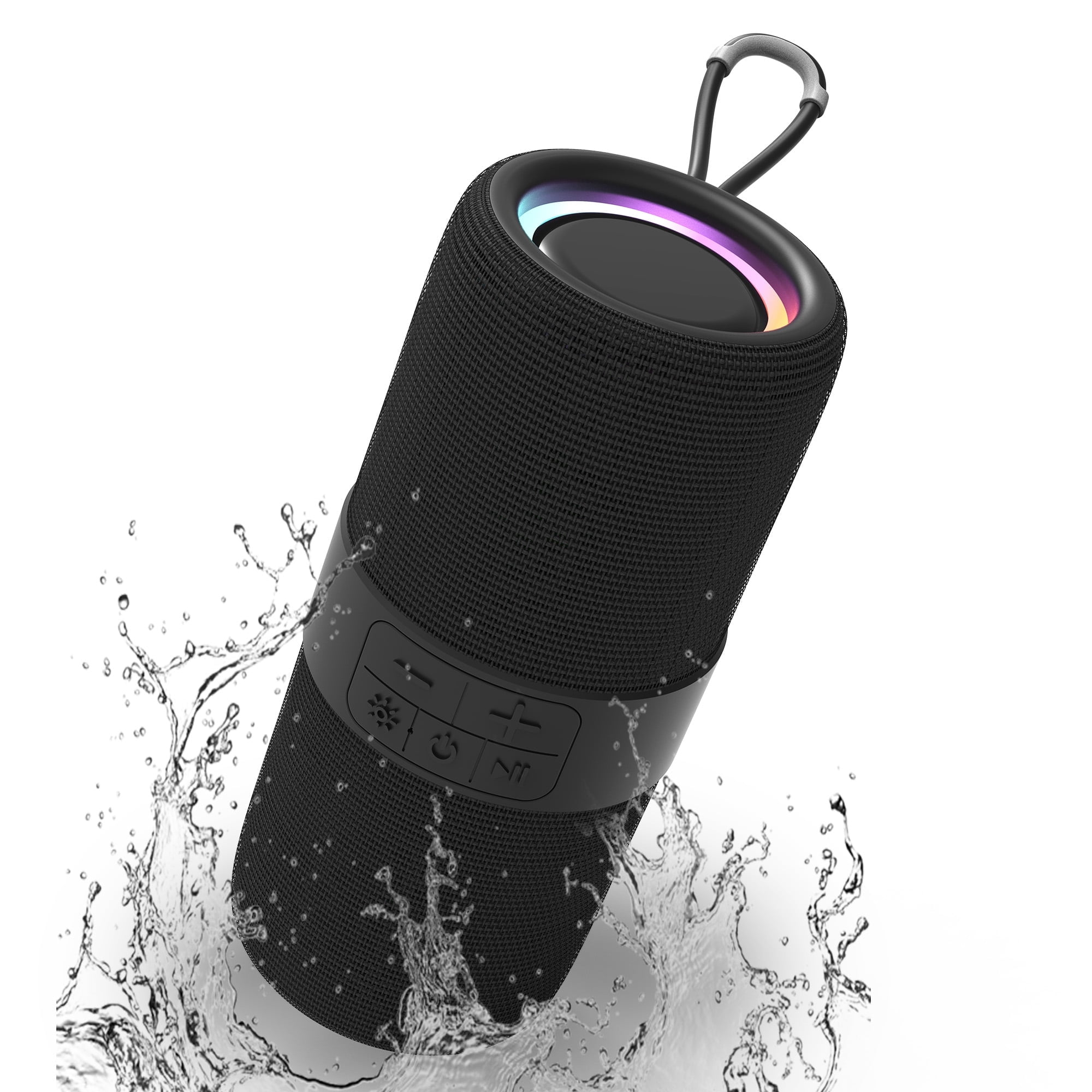 Ficcug Portable Wireless Bluetooth Speaker,Waterproof Speaker with LED Lights / Deep Bass,10H Playtime,TWS Pairing for Outdoor Party,Black