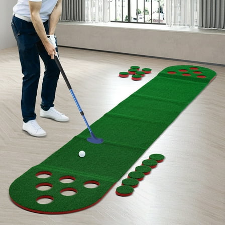 Golf Course Mat Golf Training Aids with Adjustable Clubs 2* Golf Balls Green&Red