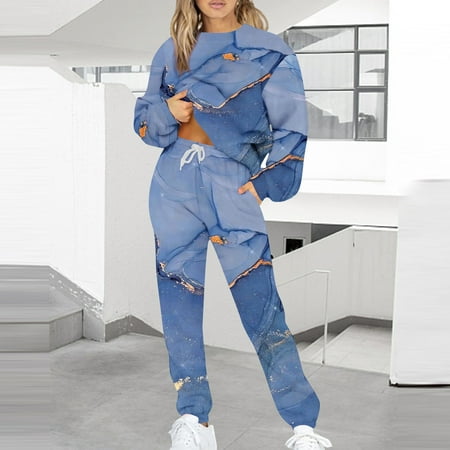 

Kakina CMSX Womens Tops Plus Size Clearance Women s Fashion Casual Print Long Sleeve Round Neck Sweatshirt Top + Pants Set