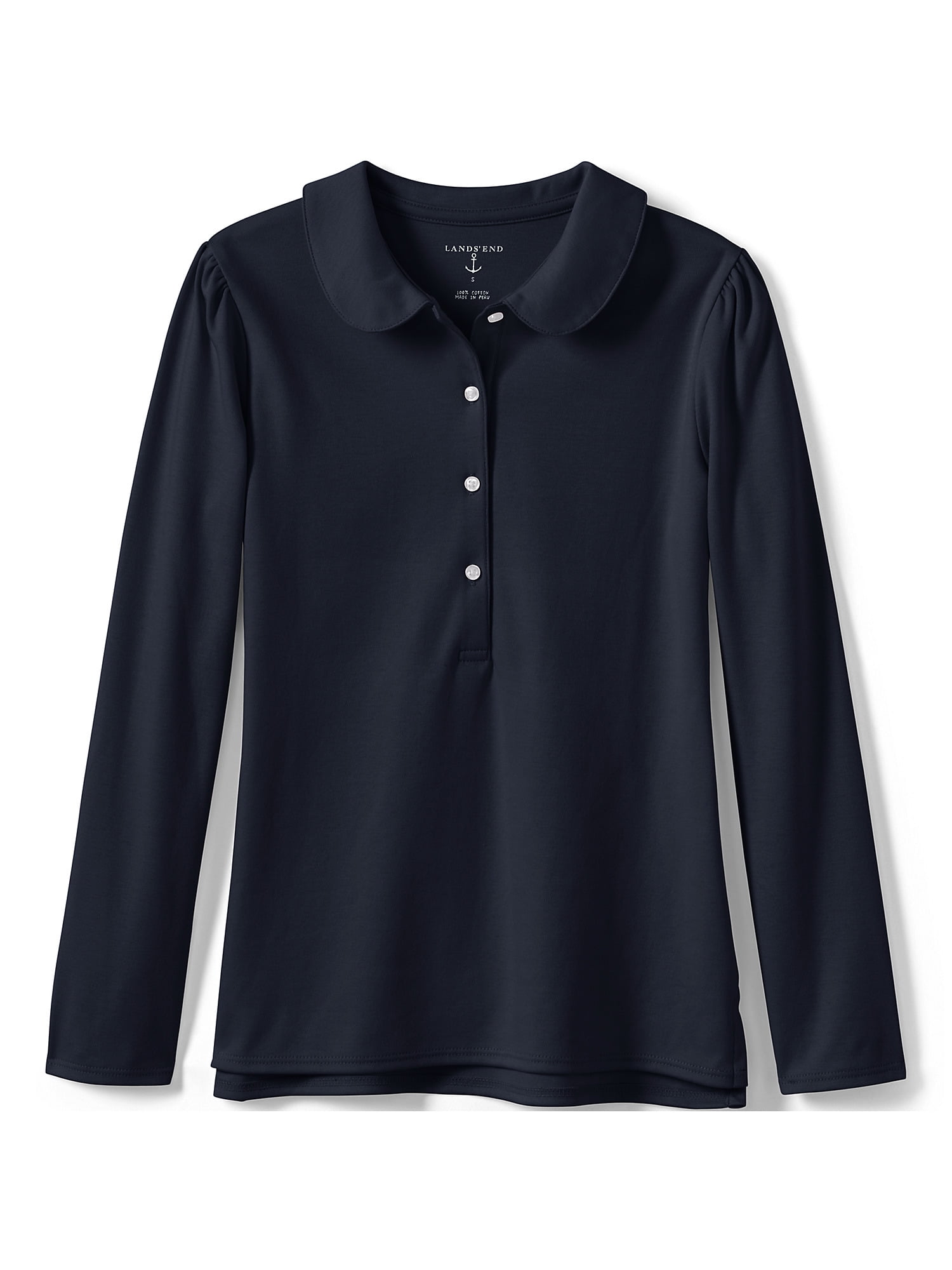 Lands' End School Uniform Girls Long Sleeve Peter Pan Collar Polo Shirt