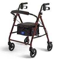 Medline Junior Folding Rollator with 6 Inch Wheels, 250 lb Capacity, Burgundy Frame