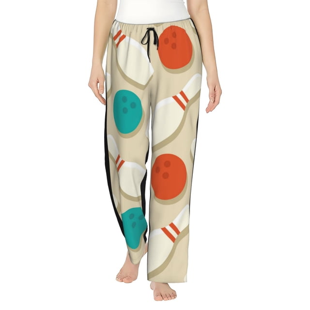 Balery Vintage Bowling Pantalones de pijama para mujer, pijamas ultraligeros, pantalones de estar por casa-Large