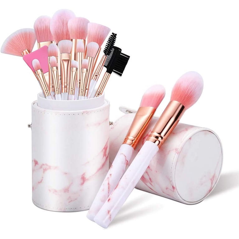 16-Piece Marble Makeup Brush Set with Holder and Mask Brush photo 1