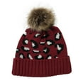 thumbnail image 3 of Herrnalise Women Casual Leopard Stitching Outdoor Plush Hats Crochet Knit Beanie Cap, 3 of 4