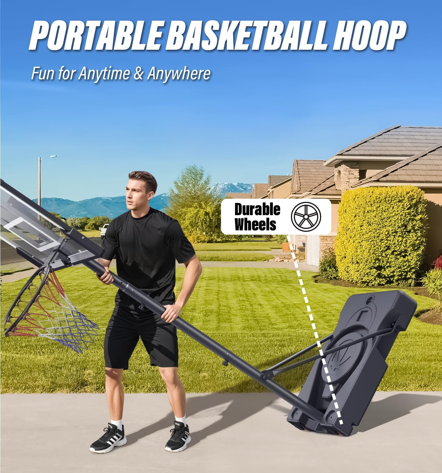 SinCiDo Adjustable Portable Basketball Hoop, 7.5-10FT Height-Adjustable Basketball Goal with 45" Shatterproof Backboard, Wheels for Indoor/Outdoor Use (Yard, Driveway, Court)