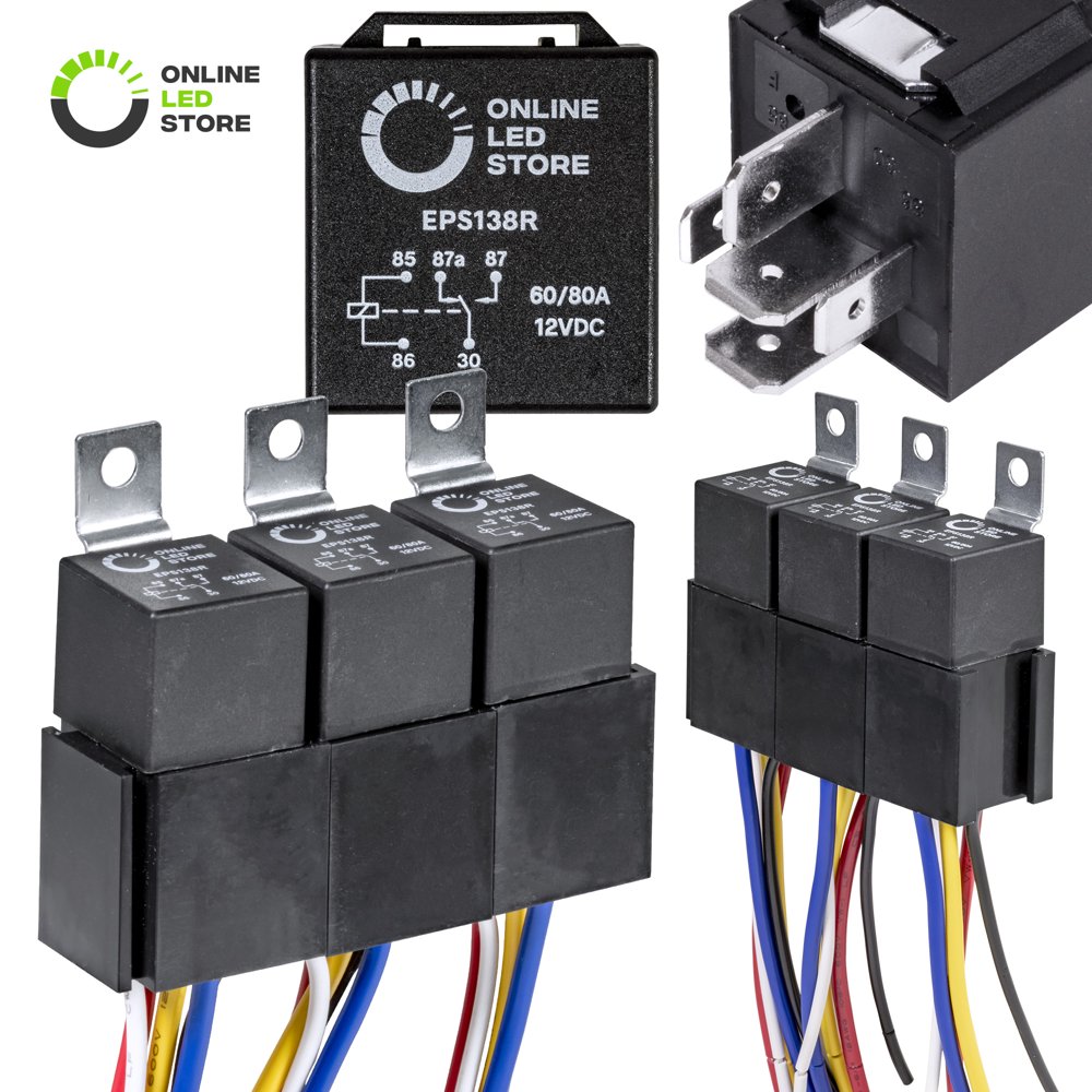 5 Pack 12V 60/80 Amp Relay Switch Harness Set HEAVY DUTY 5Pin SPDT