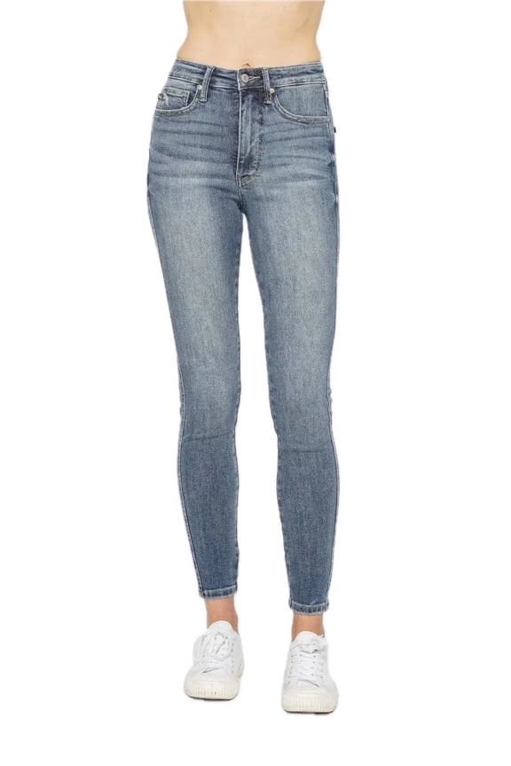 Womens High Rise Waist Shaping Skinny Jeans with Contrast Wash Pocket Details Contour Fit Stretch Denim Pants Versatile