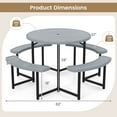 thumbnail image 3 of Costway Ensemble de Table de Pique-Nique Ronde avec Banc, 4 Bancs, Trou pour Parasol, Plateau Toutes Saisons, Gris, 3 of 10