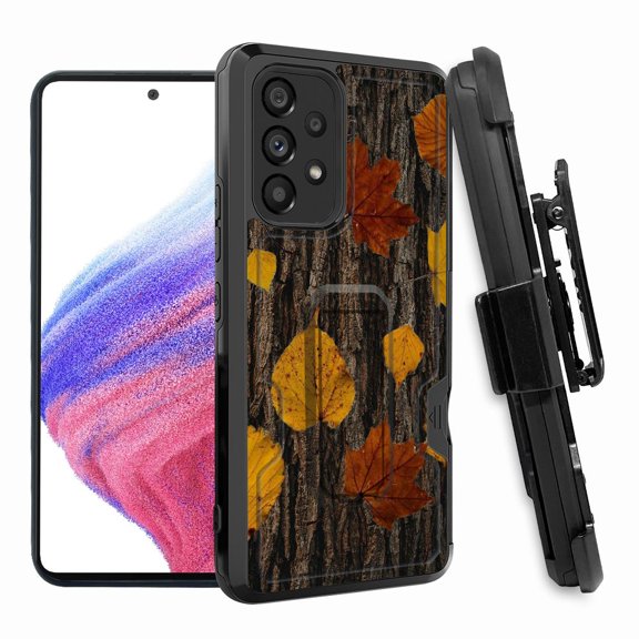 ANJ  Rugged Shockproof Hoster Case w/Card Slot, Kickstand   Tempered Glass Cover for Samsung Galaxy A33 5G - Fallen Leaves Camo