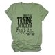 thumbnail image 3 of Camiseta informal holgada para una comodidad transpirable, manga corta, cuello redondo, talla S Top de verano verde oliva, estampado de letras en negro, 3 of 5