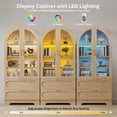 thumbnail image 3 of Bestier 71" Arched Pantry Storage Cabinet with Adjustable Shelves, LED Light, Glass Doors and 2 Large Drawers, Farmhouse Display Cupboard for Kitchen, Dining Room, Bathroom, Natrual, 3 of 12