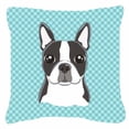thumbnail image 2 of Carolines Treasures Checkerboard Lime Green Boston Terrier Canvas Fabric Decorative Pillow 18H x18W multicolor, 2 of 3