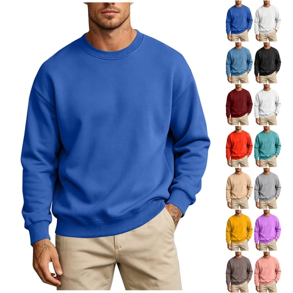 Sweatshirts For Men Plus Size Long Sleeve Crew Neck Solid Color Shirts Men's Winter Fleece Lined Casual Loose Outdoor Hoodless Sweatshirt
