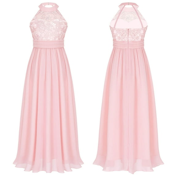 Alvivi Kids Girls Halter Neck Lace Dress Junior Bridesmaid Long Maxi Gown 6-16