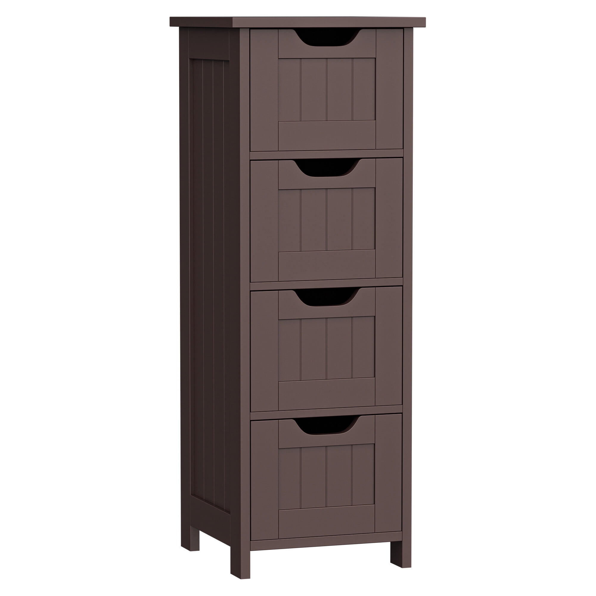 ZENSTYLE Bathroom Floor Cabinet Wood Free Standing Storage Organizer with 4 Drawers Brown