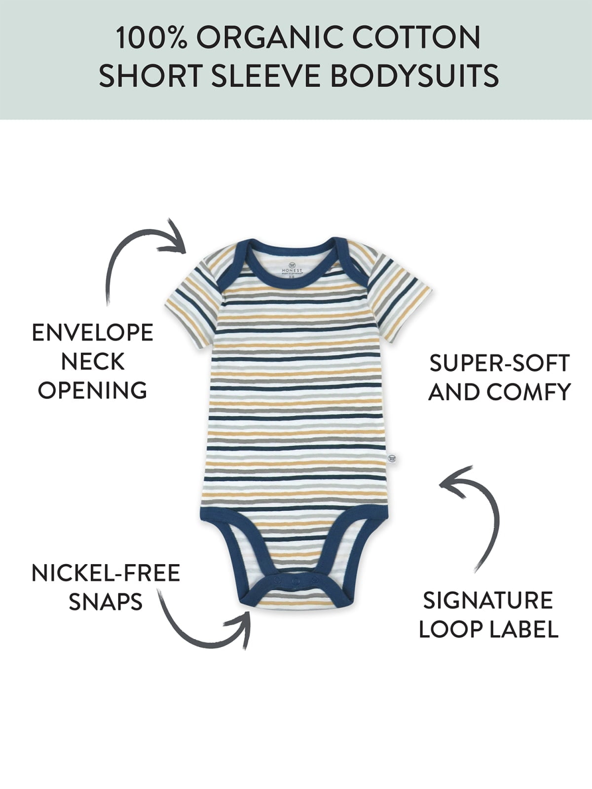 Honest Baby Clothing Organic Cotton Baby Boy/Girl Short Sleeve Bodysuits, 3 Pack, Sizes Newborn-24 Months