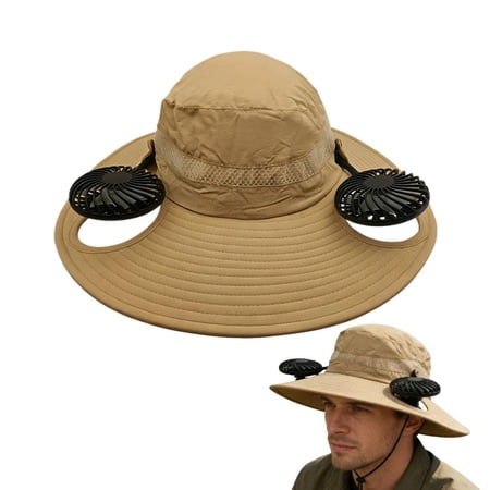 Wide Brim Solar Fan Outdoor Fishing Hat Sun Hat UPF 50 with 2 Fans 3-Speed Adjustable USB Rechargeable Sunscreen Sun Hat for Men Women
