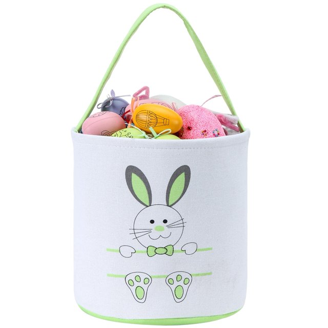 Cesta De Conejito De Pascua Bolsas De Huevos Para Niños Lona De Algodón Cesta De Huevos De Caramelo Personalizada Cubos Con Estampado De Conejo Con Cola Esponjosa Bolsas De Regalos Para Pascua