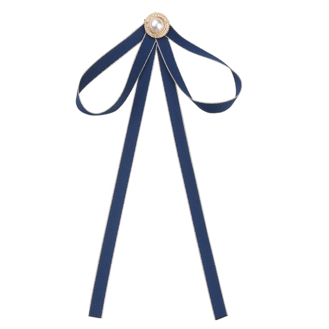 Broche de moño de satén para mujeres con perla para boda, fiesta, talla única, azul marino