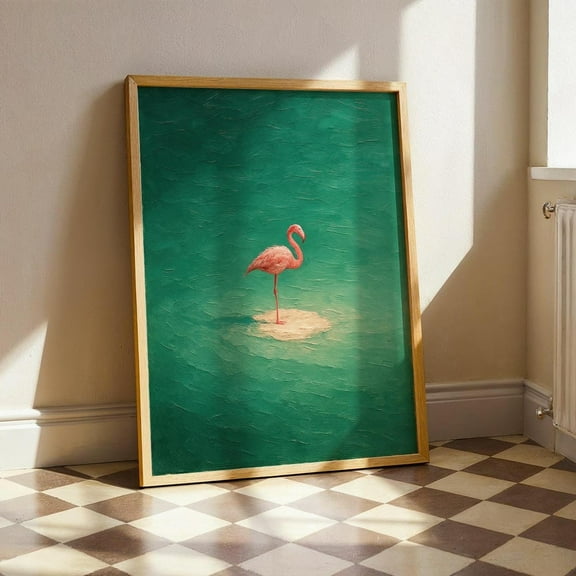 PosterArt Flamingo Poster Wall Art, Minimalist Pink Bird Illustration For Tropical Or Coastal Decor, 8x12 UNFRAMED