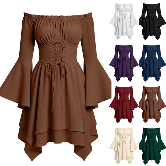 Renaissance Costume Women Pirate Outfit Ren Fairy Dress Bell Sleeve Halloween Costumes