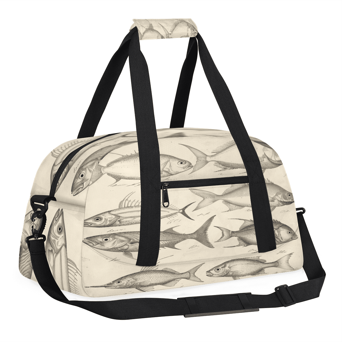 Herdesigns Sports Duffle Bags Travel Duffle Bag Gym Bag Vintage Fish Printed Weekender Travel Bag Waterproof Overnight Bag Carry On Travel Tote Bag Dance Bags