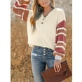 thumbnail image 3 of Cupshe Women's Knit V-Neck Button Long Sleeves Partial Striped Pattern Sweater, 3 of 5