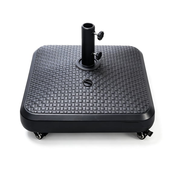 KOOL 130 lbs Heavy Duty Mobile Umbrella Base - Water & Sand Fillable Umbrella Stand for Garden Backyard Poolside in Black