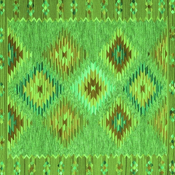 Ahgly Company Indoor Square Southwestern Green Country Area Rugs, 7' Square
