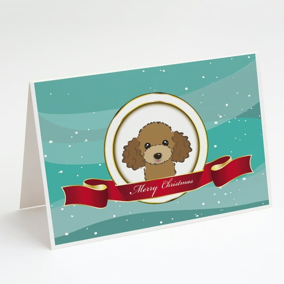 Chocolate Brown Poodle Merry Christmas Greeting Cards and Envelopes Pack of 8