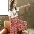 thumbnail image 3 of 3-13 Years Hawaii Summer little Girls Child Outfit Sets Leaf Printed T-shirt+Wide Leg Pants, 3 of 5
