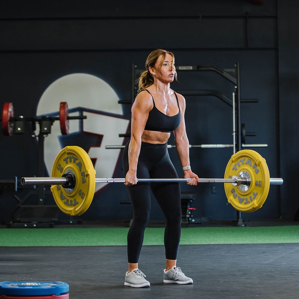 Titan Fitness 35 LB EZ-Grip Urethane Olympic Weight Plate, Single Yellow Competition Plate with Steel Chrome Core, Easy-Grip Interlocking Design, Weightlifting, Strength Training, Home Gym Plates