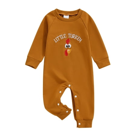 

Suealasg Thanksgiving Baby Boys Girls Footie Jumpsuit Long Sleeve Turkey Letter Print Full Length Jumpsuit 3 6 12 18 Months Infant Fall Winter Coming Home Clothes