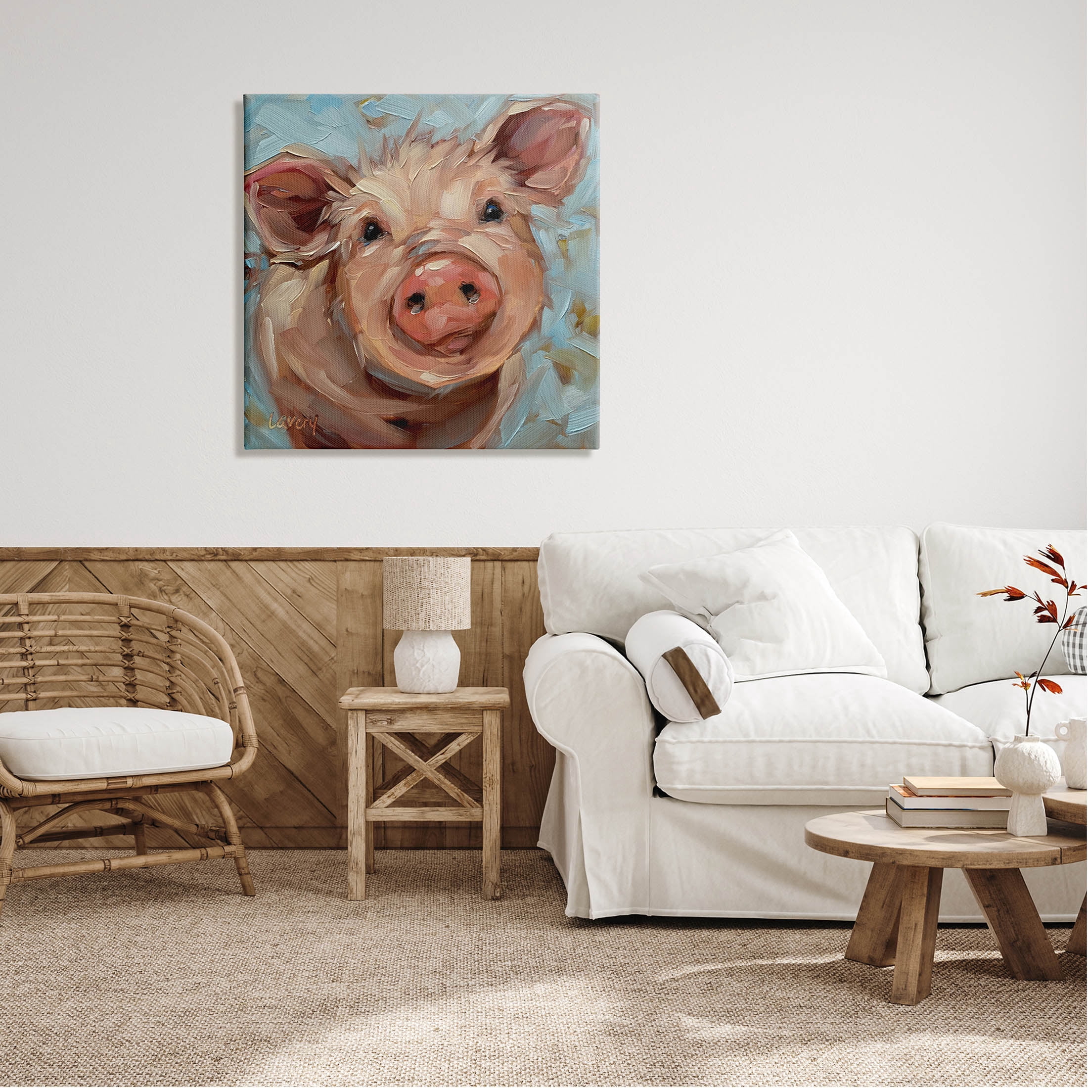 Modern Pig Portrait Farm Animal Animals & Insects Painting Gallery Wrapped Canvas Print Wall Art