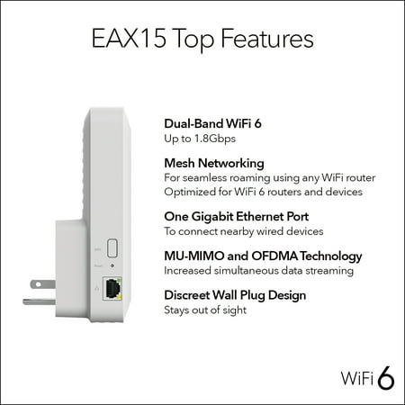 NETGEAR - EAX15 AX1800 Wi-Fi 6 Mesh Wall Plug Range Extender and Signal Booster - White