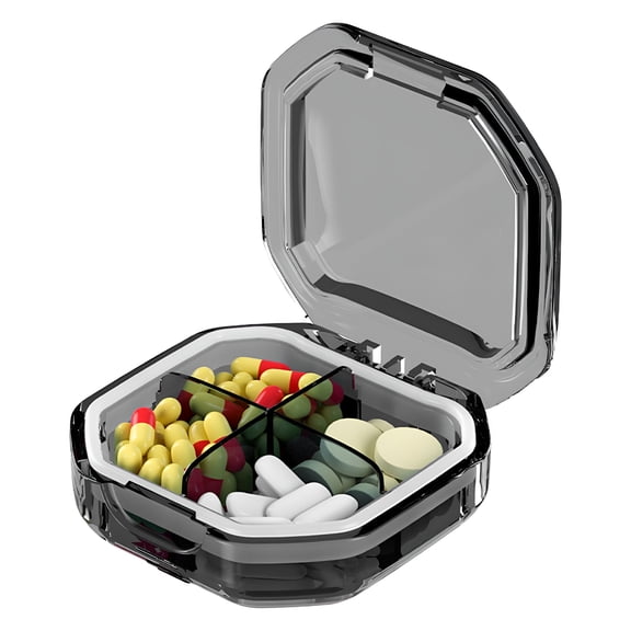 ACDANC 4 Compartment Small Pill Box,Moisture Proof Pill Case,Travel Pill Organizer for Pocket Purse,Daily Portable Medicine Vitamin Box,Fish Oil Box,Supplement Box Gray
