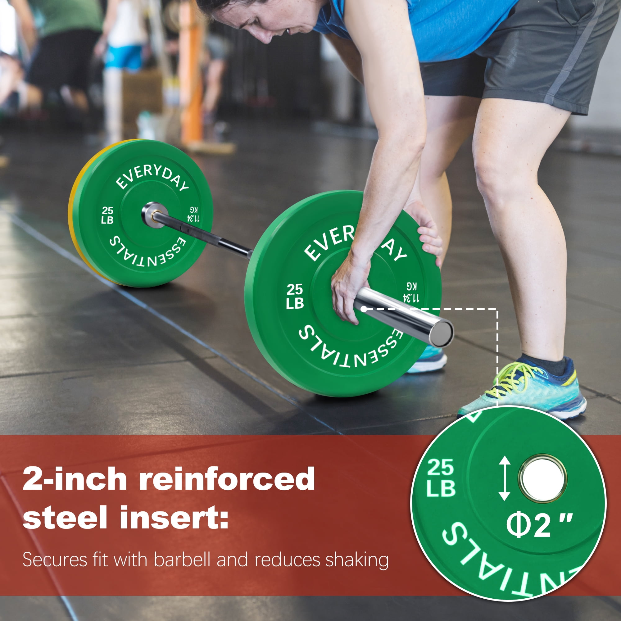 FlexWave 2-Inch Olympic Bumper Weight Plate Set，with Steel Hub, Multicolored, Multiple Sizes, for Strength Training & Home Gym
