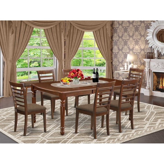 East West Furniture Dining Room Set Mahogany, DOML7-MAH-C