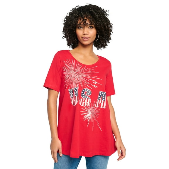 Roaman's Women's Plus Size American Graphic Swing Tee