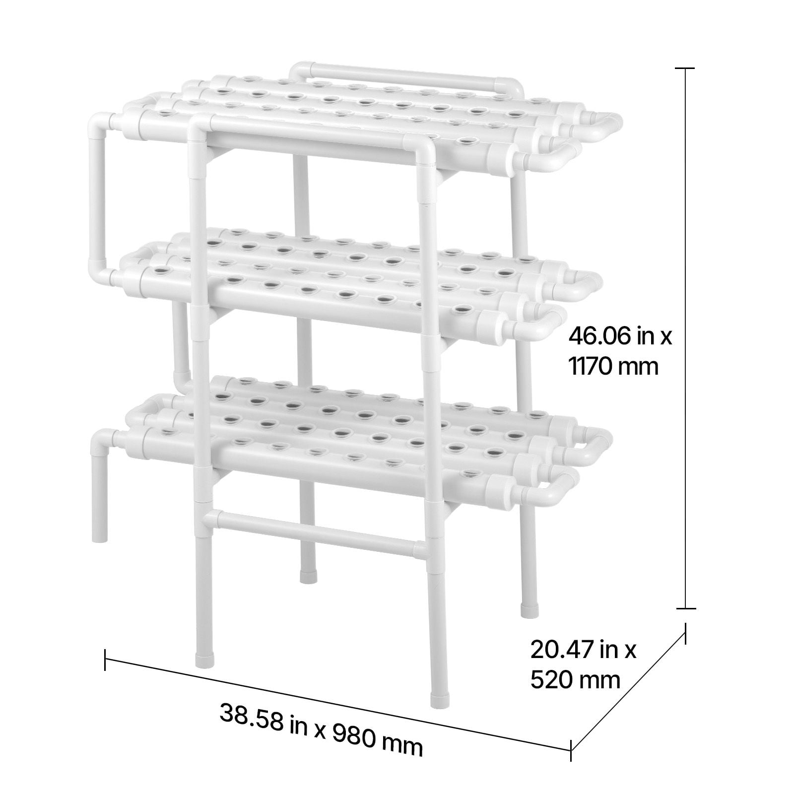 3-Tier 108 Site UPVC Pipe Hydroponic Grow Kit with Timed Irrigation, Indoor System for Vegetable Fruit Herb