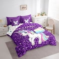 thumbnail image 2 of Manfei Sweet Unicorn 7-Piece Twin Bedding,Leopard Print Bedding Comforter Set,White Purple,Polkadot Reversible, 2 of 7