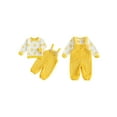 thumbnail image 2 of Miaouyo Toddler Baby Girl Fall Outfits 6 12 18 24 Months 2T 3T 4T Flower Print Long Sleeve Round Neck Pullover + Plush Overalls Pants 2 Pcs Set, 2 of 9