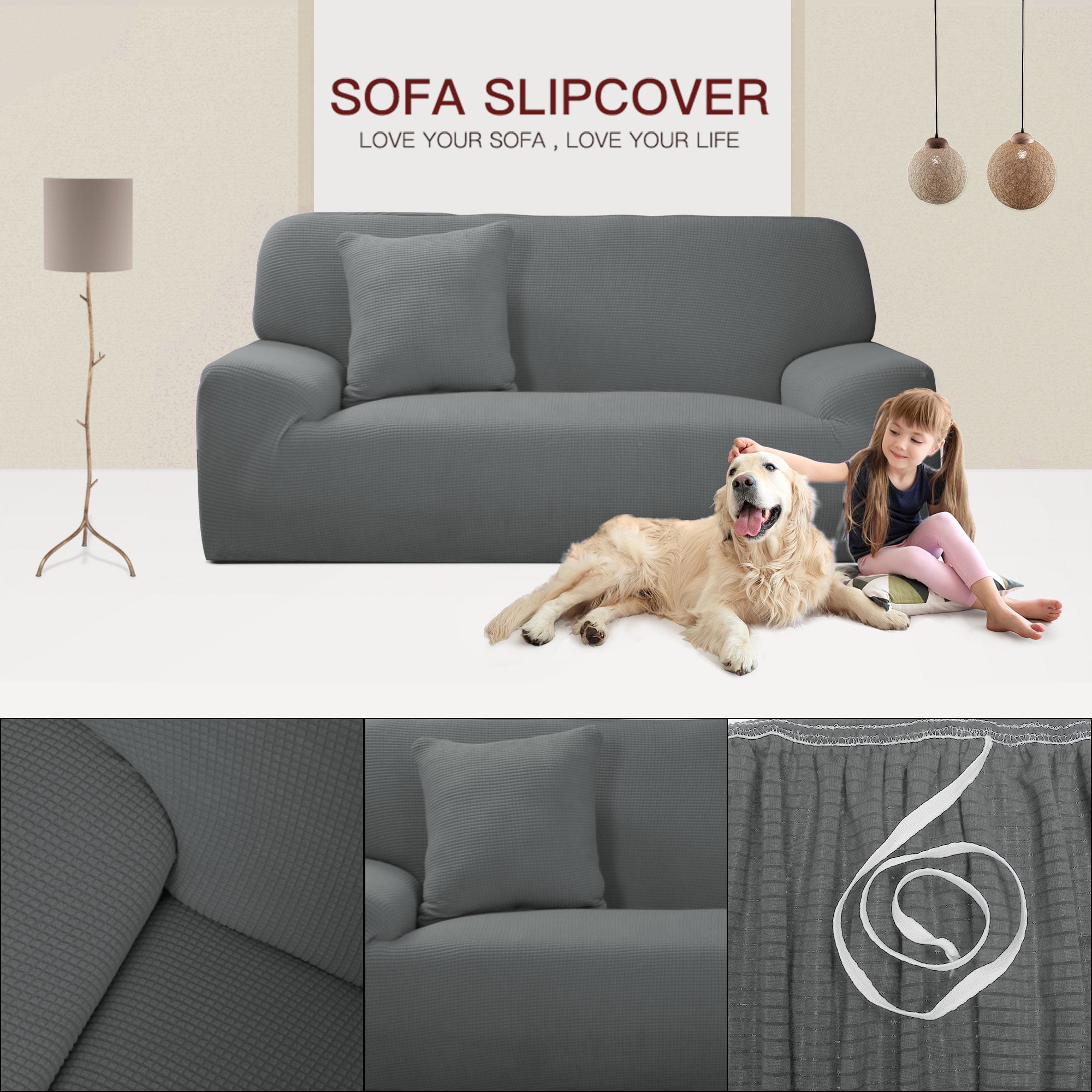 Unique Bargains 1-Piece Jacquard Solid Stretch Sofa Slipcover, Dark Gray